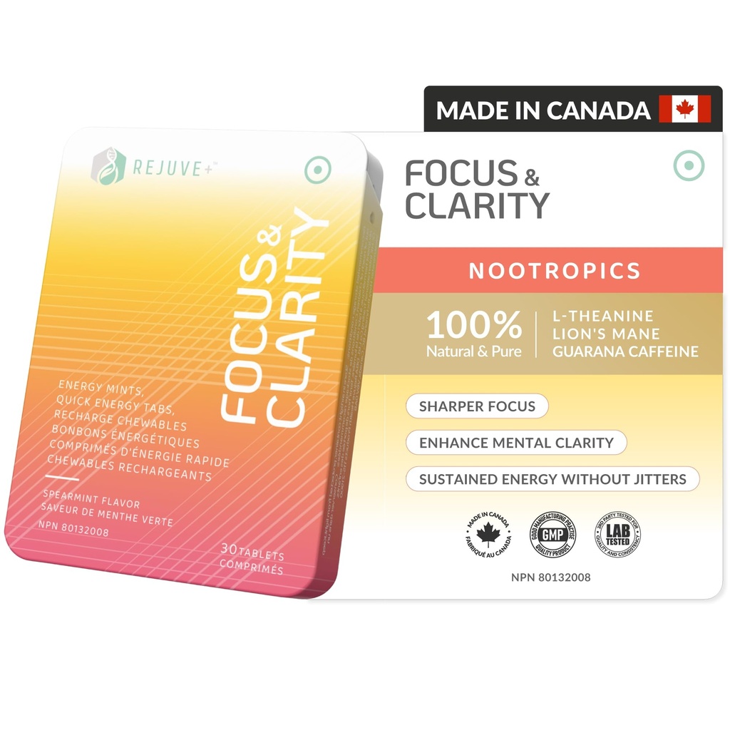 Fokus & Clarity Nootrop Supplement - Brian Boost Buddy 124; L- Theanin, Koffein, Lions Mane, Magnesium, B6-vitamin & B12 Buddy; Hjernestøtte, Hukommelse, Focus & Energy Buddy 124; Mint Flavor (30 tyggeapparater) (1)
