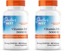 Doctor 's Best Vitamin D3 5000IE, non-GMO, Gluten & Soy Free, Regulerer immunfunktion, understøtter sunde knogler, hvid, ingen smag, 180 greve (pakke af 2)