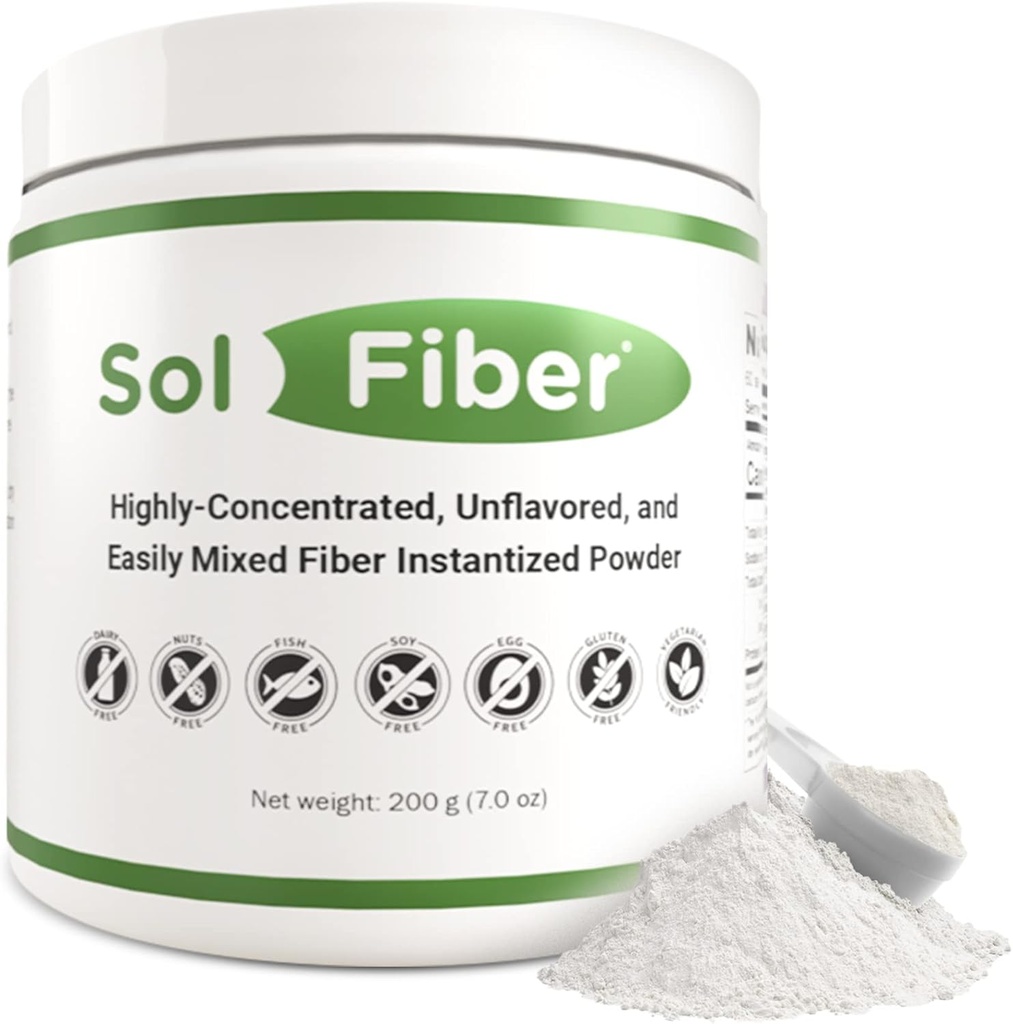 SolFiber Prebiotic Powder Supplement, Non- GMO Alternativ til Fiber Gummies, Understøtter fordøjelsessygdomme, Easy- to- Mix og Højtkoncentreret Fiber Powder, 7 Ounces, 60 Serveringer