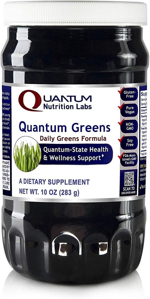 Quantum Nutrition Labs Quantum Organic Greens - Super Green Powder, Green Superfood Powder for Drikke, Green Juice, Nutrition Support, Supergreens for Mænd & Kvinder, Spinat, Alfalfa, Chlorella - 10 oz