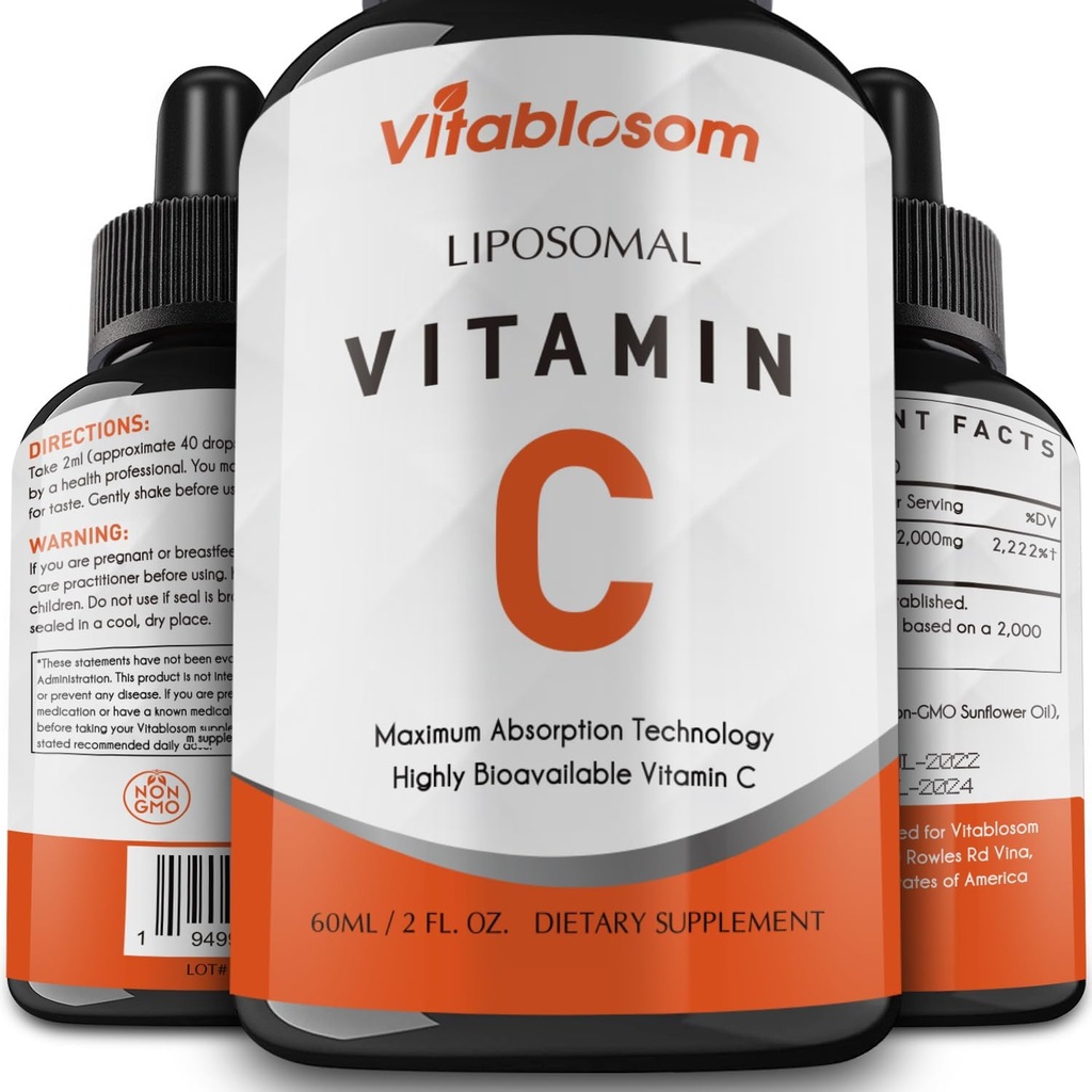 Liposomal C-vitamin 2000mg Væske til voksne, Høj Absorption VIT C, Maksimere C-vitamin, immunsystem & antioxidant Support, 60ML (1 flaske)