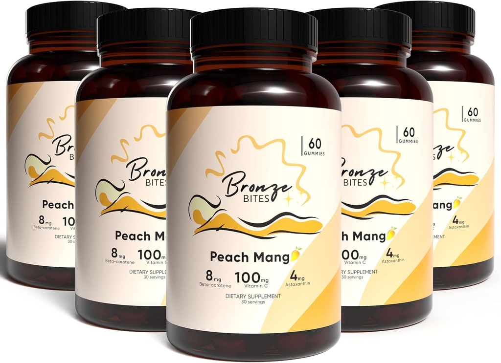 Garvning Gummie, Daily Gummie med Beta- Caroten & C-vitamin & Astaxanthin, Natural Garvning Supplement, Vegan, Non- GMO - 180 Gummies - pakke med 5