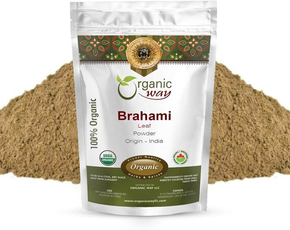 Organic Way Brahmi Leaf Powder (Bacopa Monnieri) - Organic & Kosher Certified Measures 124; Raw, Vegan, Non GMO & Gluten Free Measures 124; USDA Certified Measures 124; Origin - India (16 Oz)
