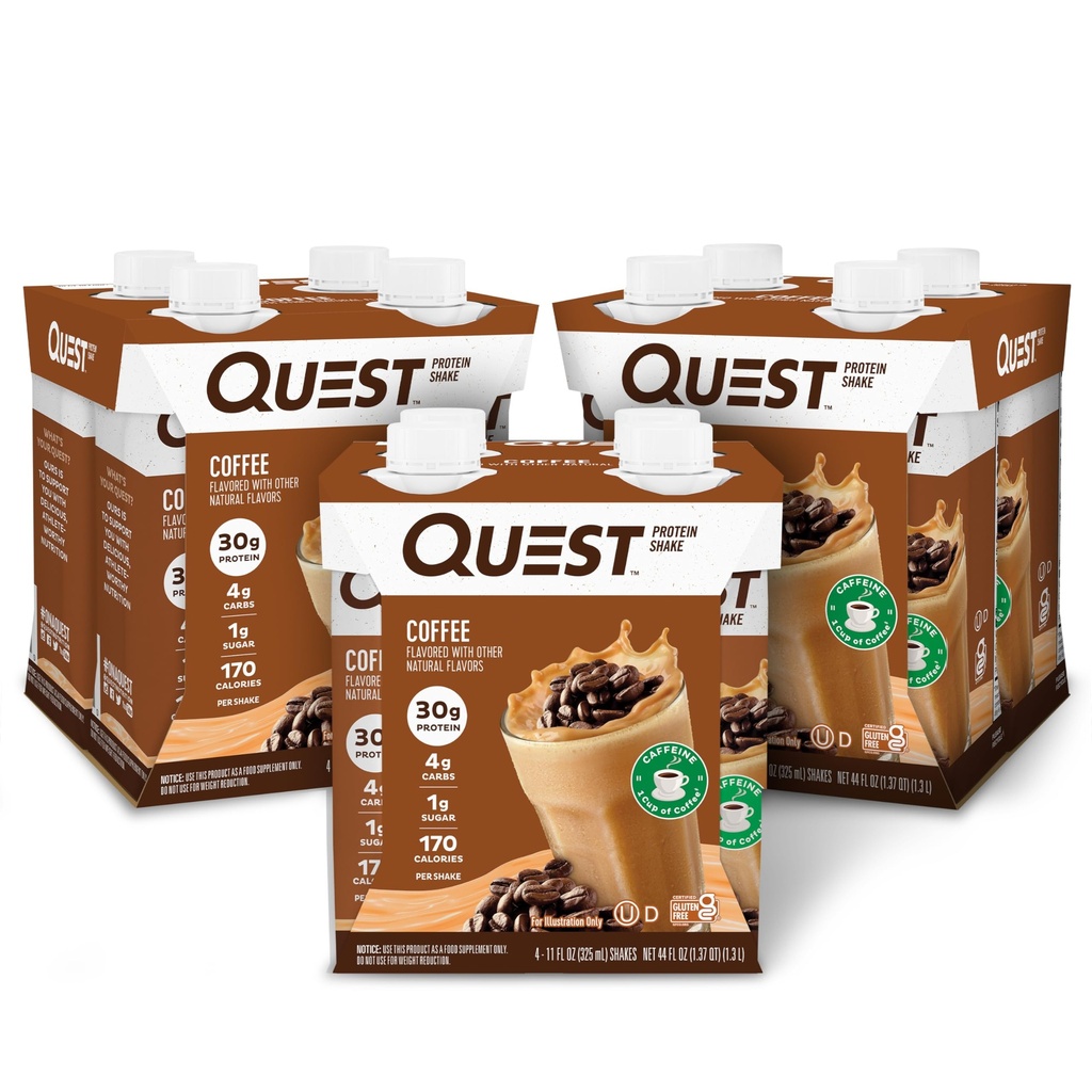 Quest Nutrition Klar til at drikke kaffe Protein Shake, 30g Protein, 4g Carb, 1g Sukker, Gluten Free, Keto Friendly, 4 Greve (Pack of 3)