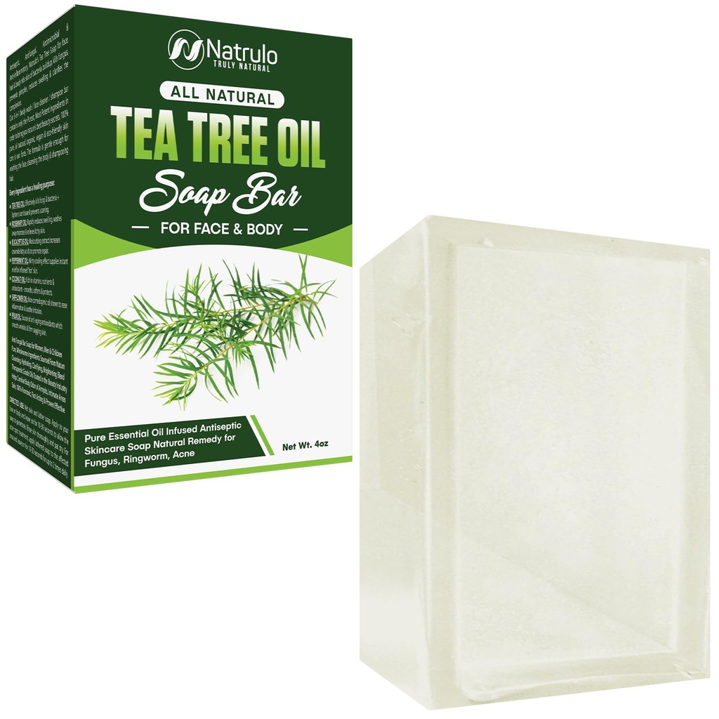Tea Tree Oil sæbefod til ansigt & krop, 4oz - svampemiddel Antiseptisk Naturlig Remedy Skin Cleanser - Pure Essential Oil Infured Skincare Cleansering Anti Svampebar sæbe til svamp, Ringorm, Acne