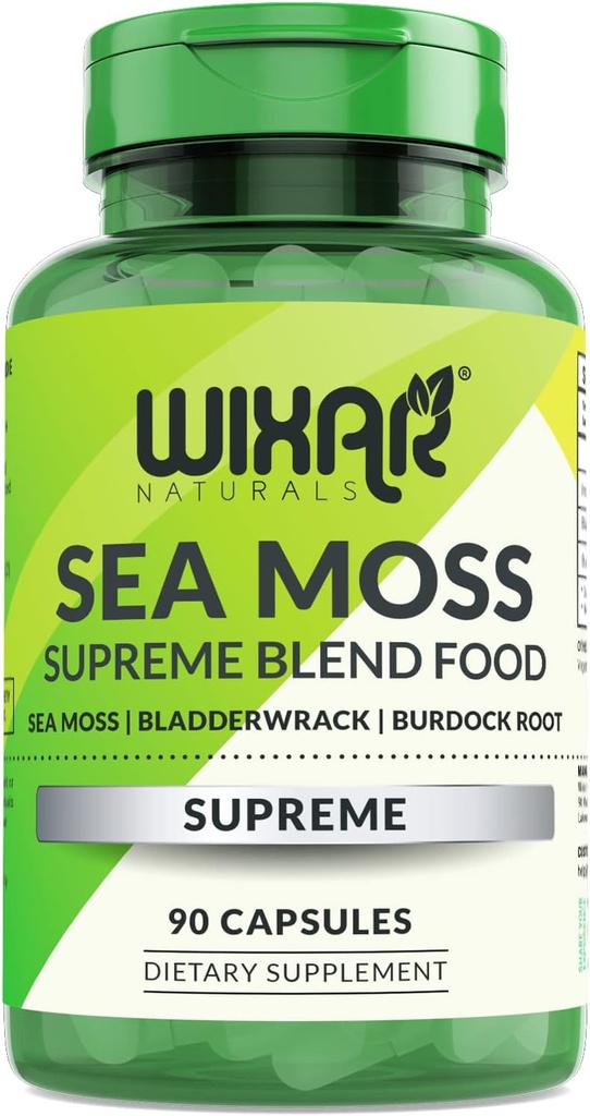 Organic Sea Moss Capsules - Bladderwrack med Burdock Root Capsules - Irish Seamoss Pills - Stærkere end Sea Moss Gel - Dr. Sebi Inspireret - Raw Sea Moss Powder - Irish Moss (90 Caps)