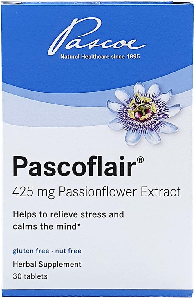 Pascoflair - Urteblomst hjælp til at lette rastløshed & nervøsitet, Calms The Mind to Help Support Sund & Restful Sleep - 425 Mg Passionflower Extract Per Tablet (30 tabletter)