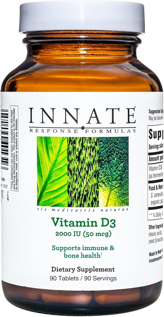 INNAT Response Formulas D3 2000 IE (50 mcg) - Vitamin supplement til Support Immun og ben Sundhed - Vegetarisk, ikke-GMO, og Kosher - Made without 9 Food Allergens - 90 tabletter (90 Servere)