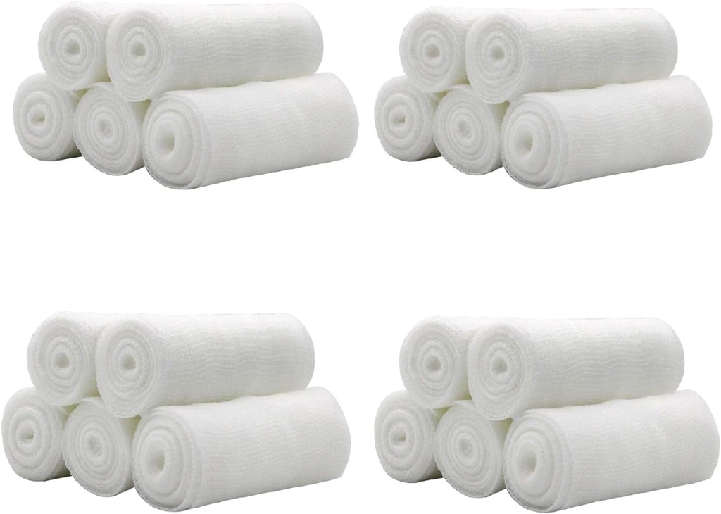 EatingBiting 20 Rolls 4 tommer x 4.92 Yards Rolled Gauze Stretch Bandage / Medical Grade Steril førstehjælp Såret pleje Cotton Ply / Stretched Bandage Rolls med Medical Tape