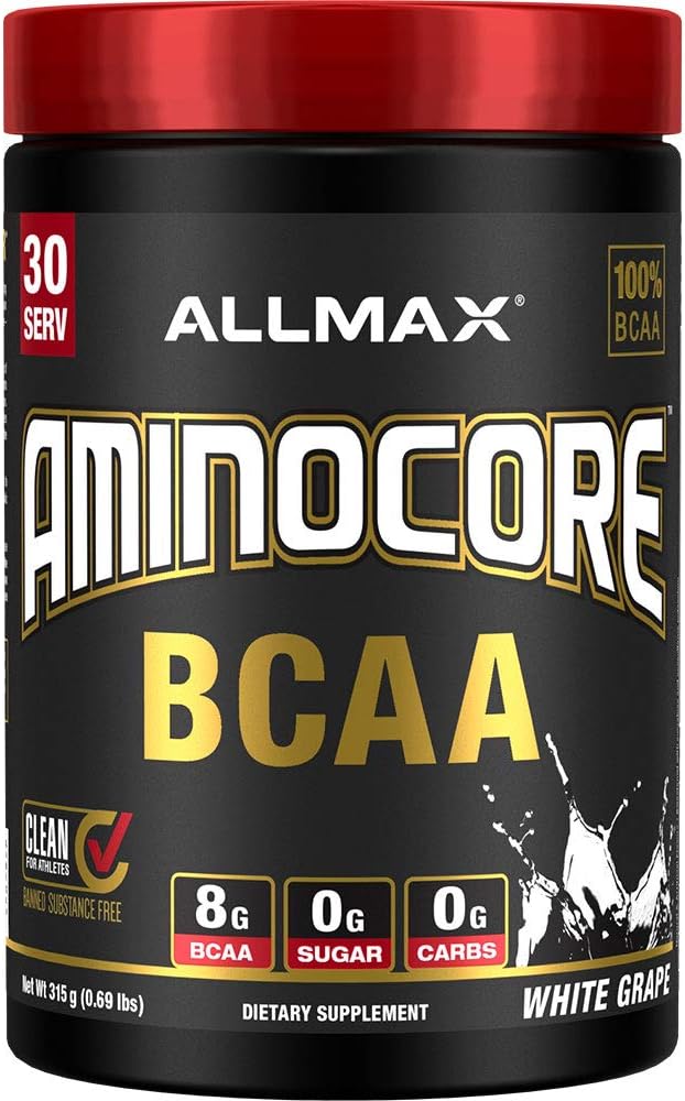 ALLMAX Nutrition AMINOCORE BCAA Powder, 8.18 Bedste Aminosyrer, Intra og Post Workout Inddrivelse drik, Gluten Free, White Grape, 315 g