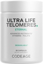 Kodeage Ultra Life Telomeres Supplement - 5 MTHF Folat Vitamin B9, Vitamin B12 Methylcobalamin, Vitamin D3, L- Theanin, Ashwagandha - 3-måned Tilgang - DNA, Methylation Cycle - Non-GMO - 90 Kapsler