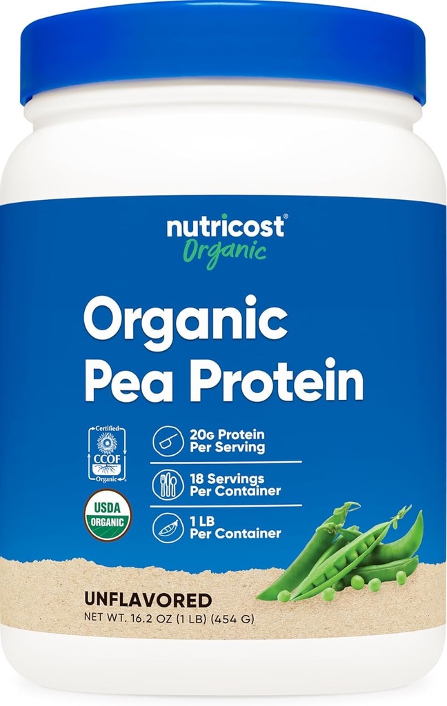 Nutricost Organic Pea Protein Powder (1 LB) Unflavored - Certified USDA Organic, Protein from Plants, Vegetarisk Friendly, Gluten Free, Non- GMO