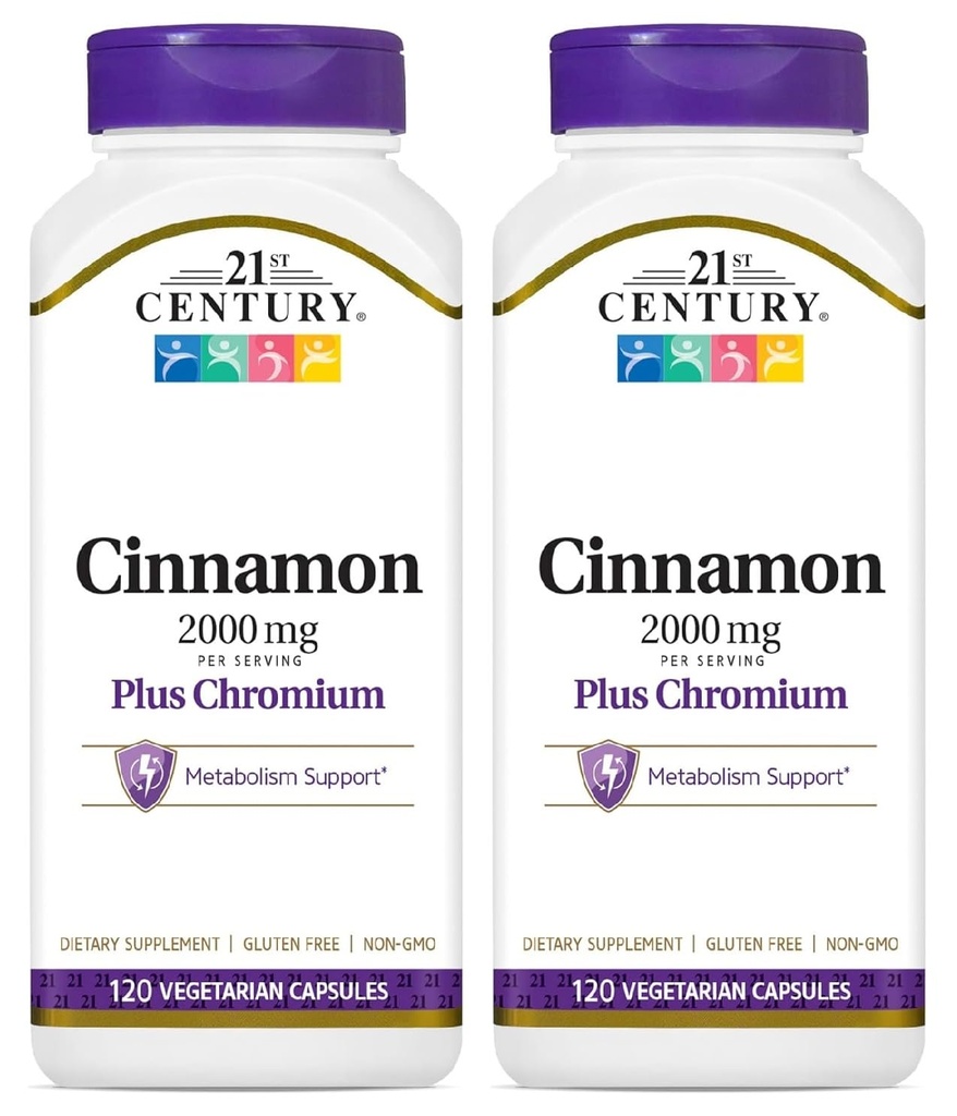 21. Century kanel 2000 mg Per Serving Plus Chrom Vegetar Kapsler 120 Greve - pakke med 2