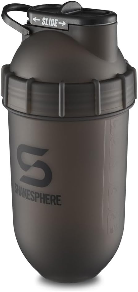 SHAKESPHERE Shaker Flaske - 24oz læk bevis Protein Shaker Flaske til før træning, Smoothie, og pulver drik mixer, No- Blade mixer til gym, BPA- fri, let ren & nem at bære (frosted sort)