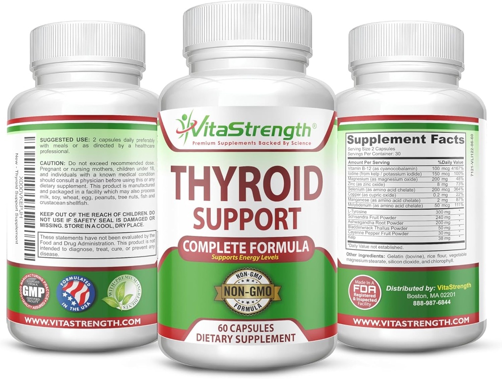 Thyroid Support - Komplet formel til at understøtte energiniveauer med jod, Bladerwrack, Kelp, B12 & More- Thyroid Energy: Boost T4 til T3 supplement - non-GMO