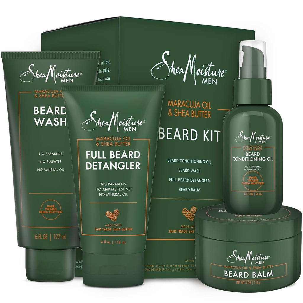 SheaMoistel Beard- Care Kit til mænd, Inkluderer Wash, Balm, olie, Conditioner, Natural Shea Butter & Maracuja Oil, Great Gift
