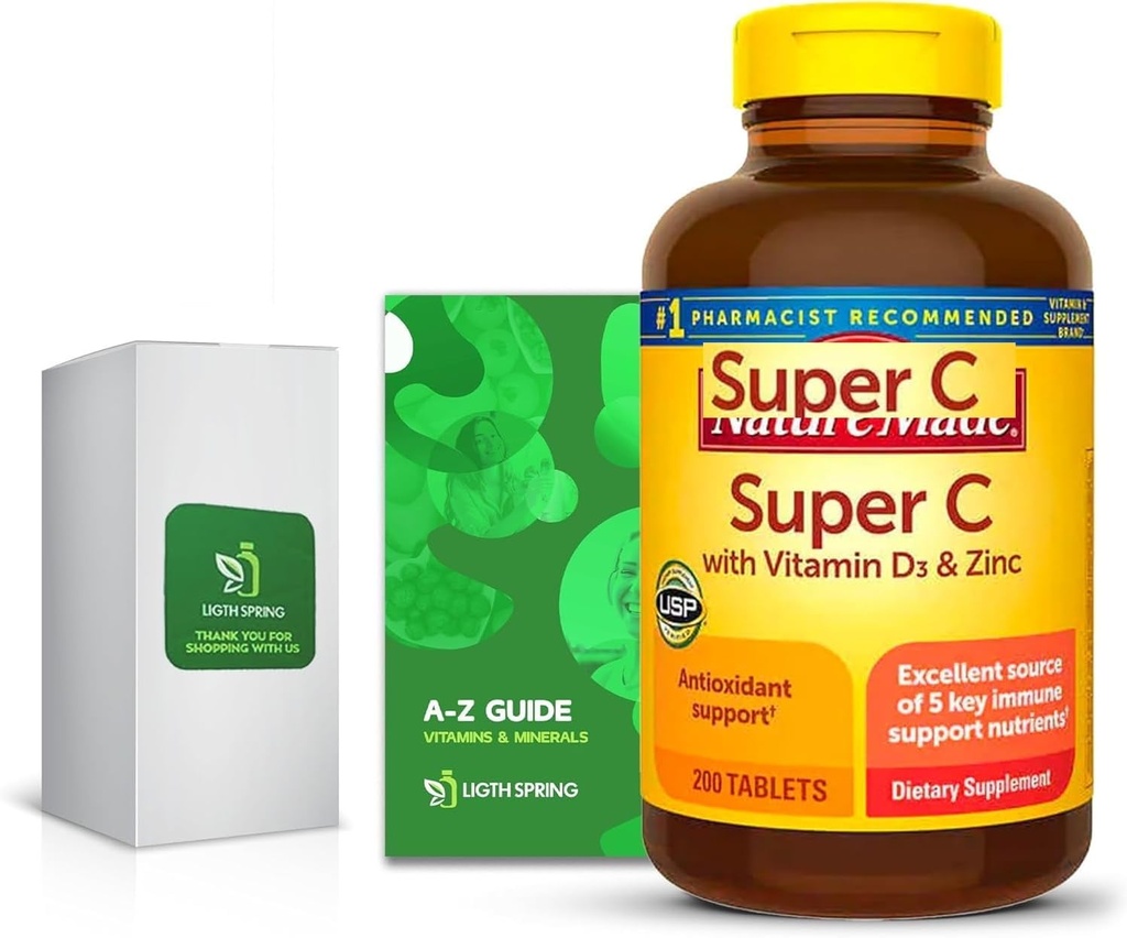 Super C med vitamin D3 & Zink 200 tabletter med eksklusiv A til Z - bedre Ligth & Spring Guide (2 elementer)