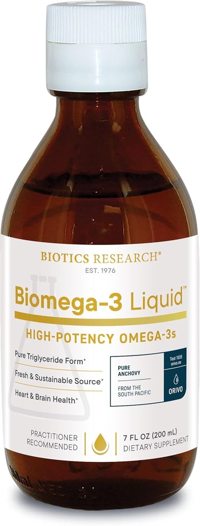 Biotics Research Biomega 3 Liquid ™ Højt koncentreret Omega 3 Fish Oil Liquid, bæredygtigt, sporbar, Pure 2490 mg EPA DHA Omega 3 Fedtsyrer per TSP 1040 mg DHA 7 Fl Ounces 200ml 40 SVG