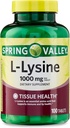 L- Lysin 1000mg tabletter - Lysin supplement til hud, immunforsvar og kollagen støtte - Essential Aminosyre, 100 greve, Gluten- Free for Daily Wellness
