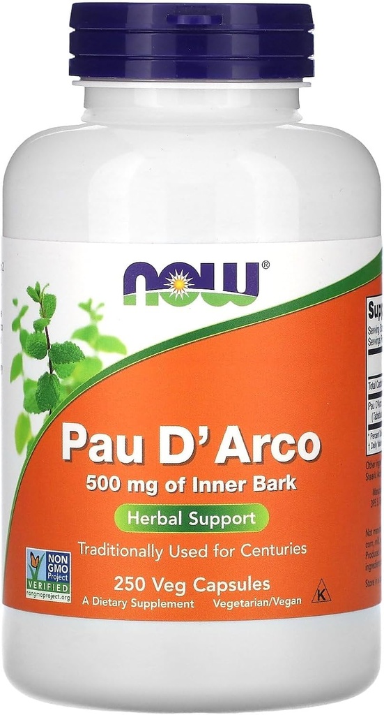 Nu fødevarer PAU D 'Arco, 500 mg, 250 Veg kapsler