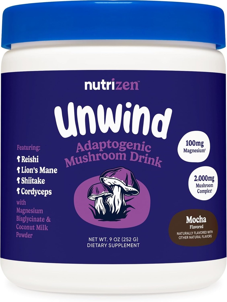 Nutricost Nutrizen PM Unwind Adaptogen Mushroom Drink (Mocha Flavored) 30 Servering - Inkluderer Reishi, Lions Mane, Shiitake, Cordyceps