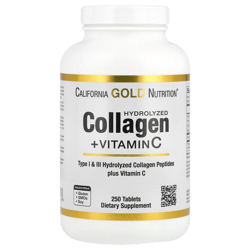 California Gold Nutrition, Hydrolyzed Collagen Peptides, Type I & III, and Vitamin C, 250 Tablets
