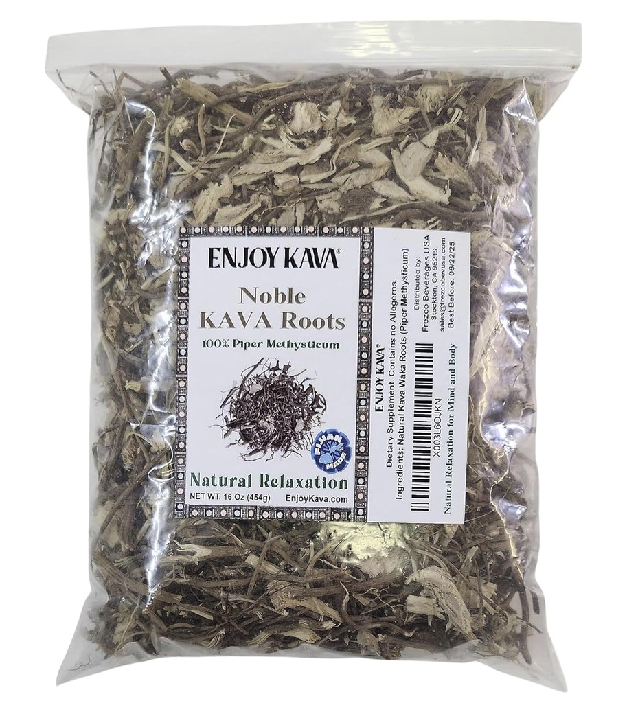 Autentisk 100% Noble KAVA - Root Cut & Sigted (16 Oz Bag) Importeret fra FIJI-øerne