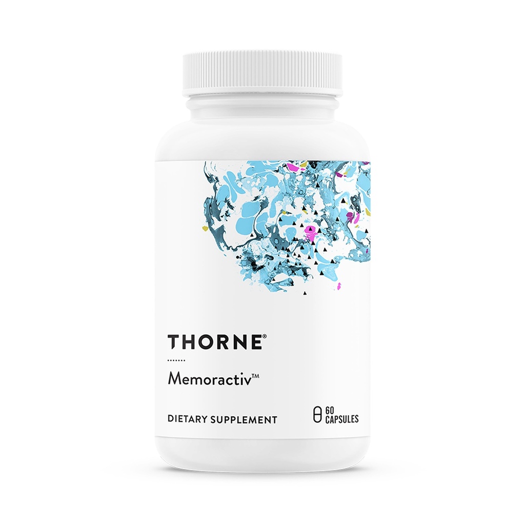 THORNE - Memoractiv - Nootrop Brain Supplement for Focus, Kreativitet, og koncentrering - Ashwagandha, Ginkgo, Lutemax, Bacopa, Pterostilben - Gluten- Free, Dairy- Free * - 60 Kapsler - 30 Servering
