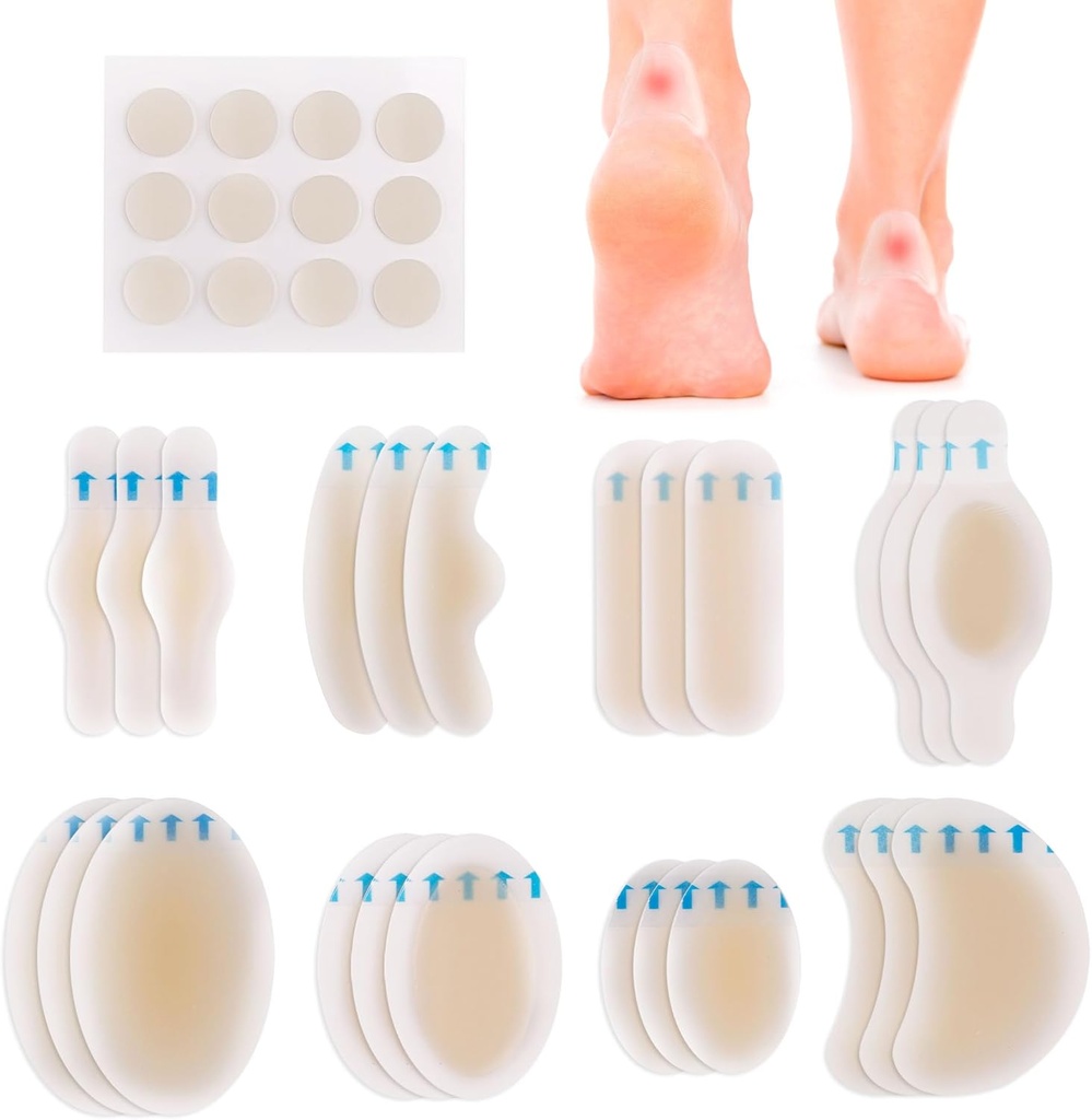 LotFancy Blister Blister til Feet, 24 Blister Pads og 12 Acne Patches, 8 Størrelse Hydrocolloid Bånd, Vandtæt Seal Gel Blister Cushion Variety Pack til Legetøj Beskyttelse, Heel Blister Forebyggelse