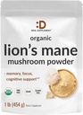 DEAL TILLÆG Organic Lions Mane Mushroom Powder Supplement, 1.500mg Per Serving, 1lb - Active Fruiting Body & Mycelium Extract - Natural Brain Nootrop & Immunsystem Booster - non-GMO