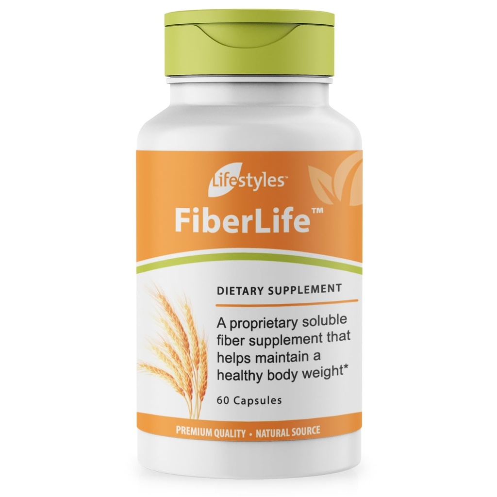 Lifestyles FiberLife Supplement - Opløselig Fiber til fordøjelsessygdomme & Kolesterol support med Konjac, Guar Gum, Xanthan Gum, og kanel - Made in Canada - 60 kapsler (60 kapsler (pakke med 1))