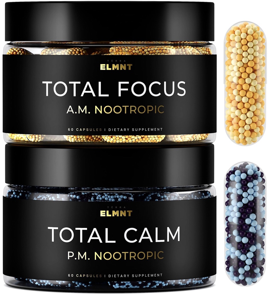 AMPM Nootrop Total Focus + rolig 9X Styrke w. Koffein, L-Theanin, Alpha GPC, L-Tyrosine, Ashwagandha - X- Release Energy Pills Nootropics Brain Support Support Supplements for Memory and Focus Supplement