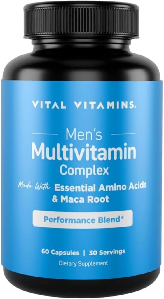 Vital vitaminer Mænds Multivitamin Complex - Lavet med essentielle aminosyrer & Maca Root - med vitamin A, C, E, B6, B12, D3 & Mand Performance Blend - Daglige Herre Multivitamin - 60 Capsule