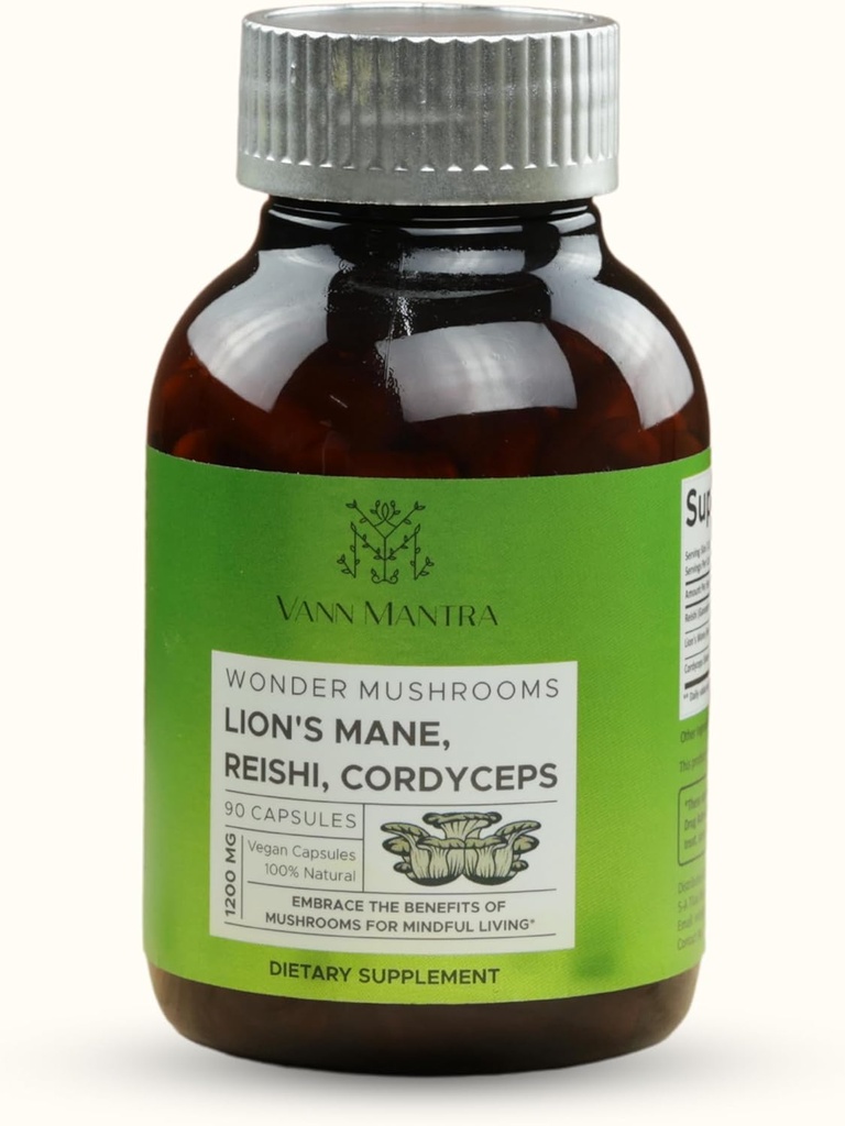 Lion 's Mane Mushroom Supplement - 1200mg, 90 Veganske kapsler - Understøtter hukommelse, mental Klarhed, fokus og koncentration - Kognitiv funktion Booster - Naturlig hjerne sundhed formel