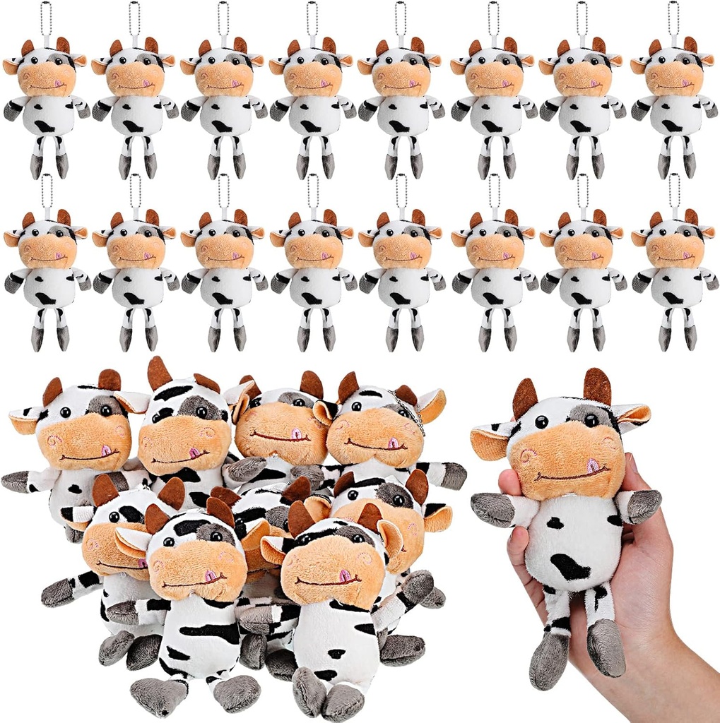 Lewtemi 20 Pcs Cow Toy fyldt gård Plush Valentine Keychain gave Cow Keyring til rygsæk håndtaske pung parti