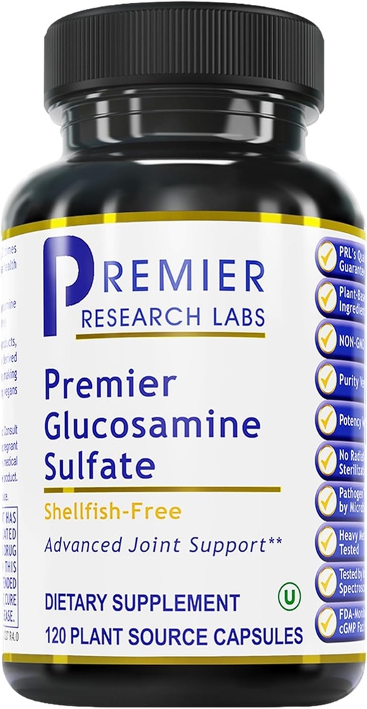 Premier Research Labs Glucosamine Sulfate - Shellfish Free Glucosamine Sulfate Kapsler til fælles støtte, Connective Tissue Health, 750 mg Per Serving, Vegansk Friendly - 120 Vegetariske Kapsler