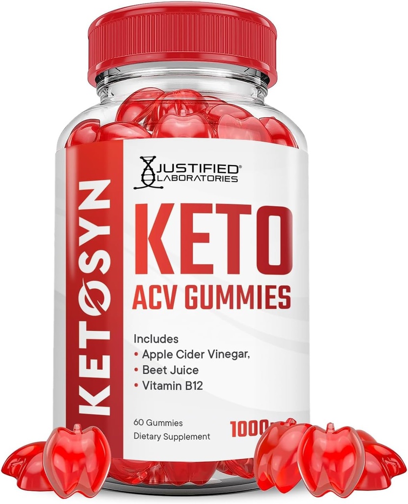 Justified Laboratories Ketosyn Keto ACV Gummies Advanced Formel 1000MG Ketosyn Ketosyn Keto Gummies Apple Cider Vinagar Formuleret med Pomegranate Beet Juice Powder B12 Vegan Non GMO 60 Gummys