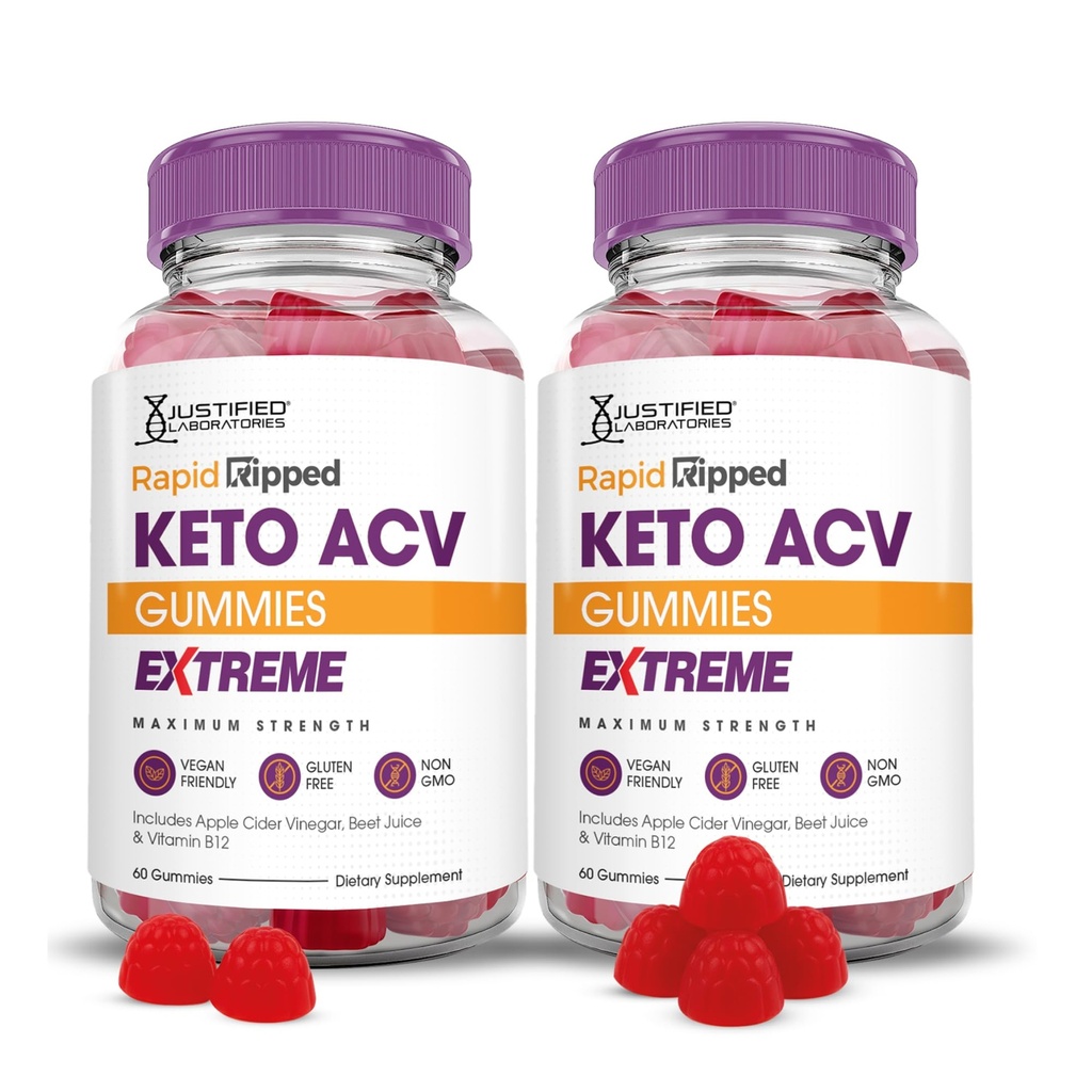 Justified Laboratories Rapid Ripped Keto ACV Gummies Extreme (2000 mg) - 60 Count, Pack of 2 - Made with the Mother & Vitamin B12 - Non-GMO, Vegan, Gluten Free - 60 Servings