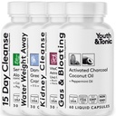 Youth & Tonic Complete Multi- Organe Detox & Reparation - 15 Day Colon Cleanse, Nyre, Gut & Mave Cleansers med vand balance støtte til fuld krop Detox, Gas og Bloating & Lever sundhed, 150 piller