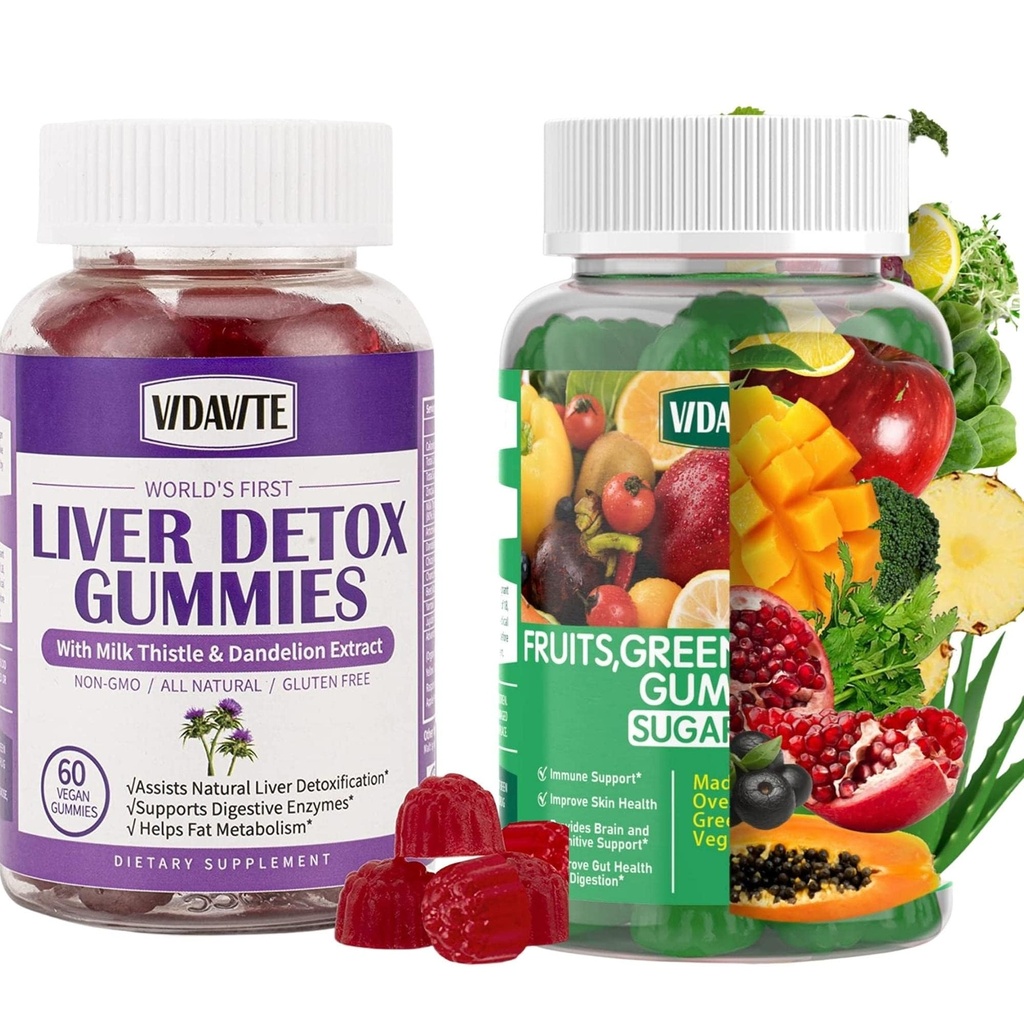Bundle af lever rense Detox & reparation Gummies + frugter, grøn og Veggie Gummies (30-dages levering)