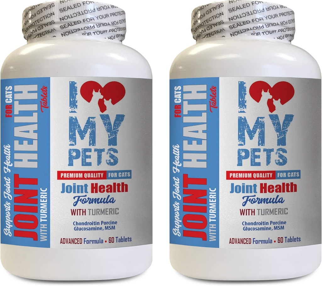 I Love my PETS LLC Fælles tillæg til katte - Katte fælles sundhed med gurkemeje - Kraftfuld formel - VETS valg - Calcium supplement til katte - 2 flasker (120 traktater)
