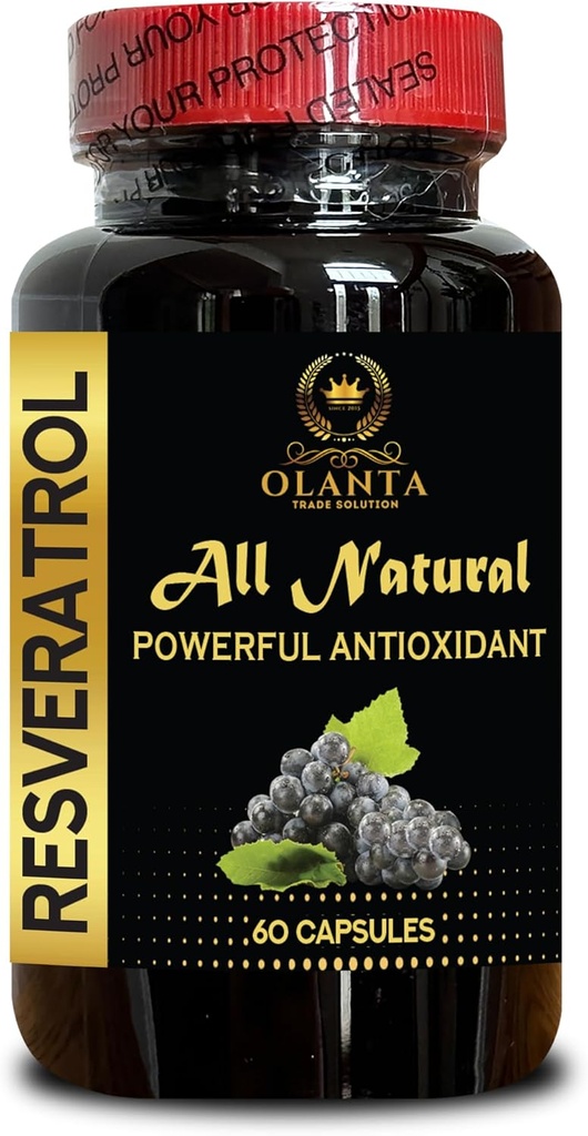 RESVERATROL Extract - Fælles kosttilskud, Gluten- Gratis antioxidanter, Resveratrol høj potens, Økologisk antioxidant Kosttilskud, Energistøtte - 1 flaske 60 kapsler