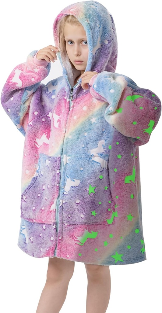 MeMoreCool Wearable Blanket Kids Blanket Hoodie, Hooded Blanket Kids Comfy Blanket Sweatshirt, Toddler Blanket med Hood