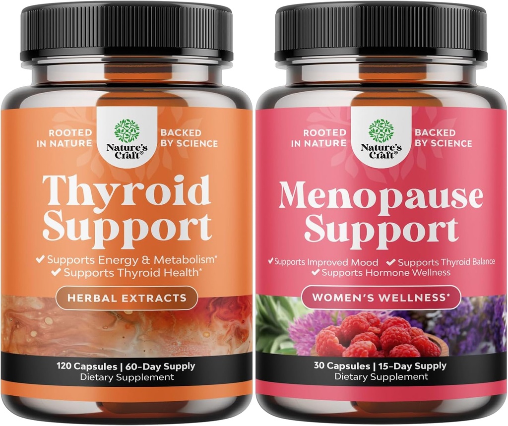 Bundle of Herbal Adrenal and Thyroid Support Complex - Mood Enhancer Energy Supplement for Thyroid Sundhed og Complete Herbal Menopause Supplement for kvinder til natten Sweats Mood og mere