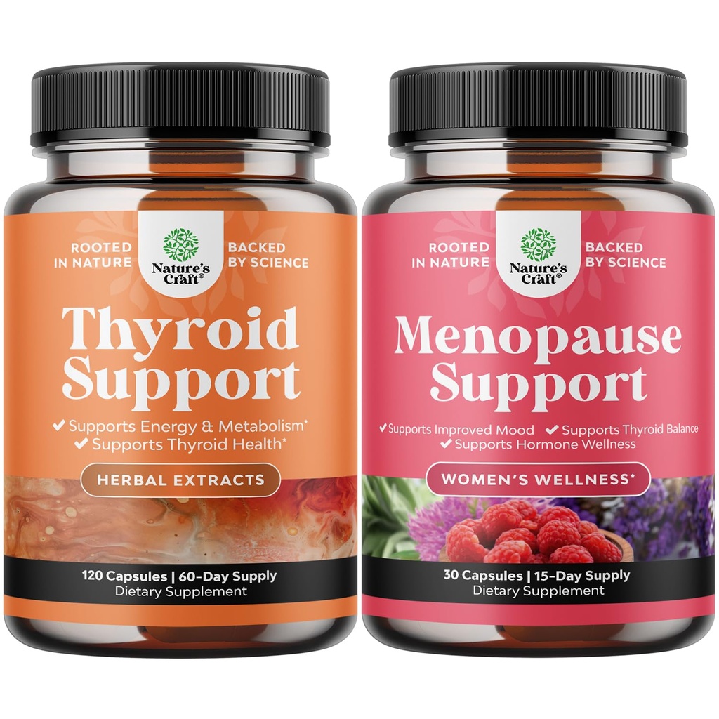 Bundle of Herbal Adrenal and Thyroid Support Complex - Mood Enhancer Energy Supplement for Thyroid Sundhed og Complete Herbal Menopause Supplement for kvinder til natten Sweats Mood og mere