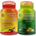 Immunum & Cellular Support Bundle - Liposomal Glutathione 500mg med Whole Foods & Quercetin med Bromelain, C-vitamin og Zink Whole Food Complex - Vegan, Non- GMO, Clean Daily Wellness Support