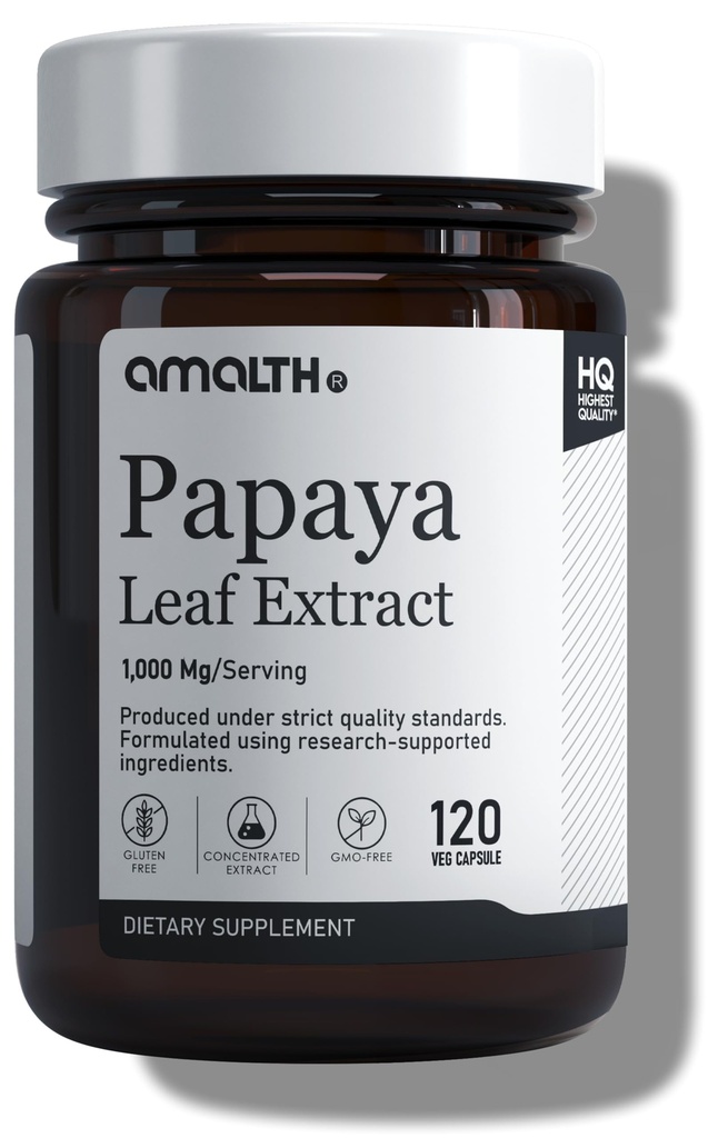 Papaya Leaf Extract fordøjelsesenzymer 1000mg, 10x Potency 120 Veg Capsules- Blood Platelet, Bone Marrow & Milten Support, fordøjelsesstøtte og Immunity Support Udviklet i USA af Amality
