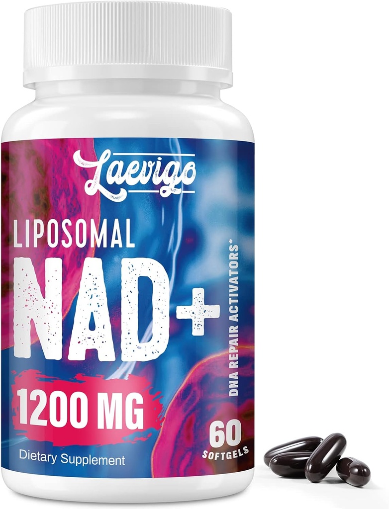 Liposomal NAD + tillæg 1200mg Høj Absorption, Cellular Energy & Mitokondriel Support, NAD Plus for Longevity & Vitality, Anti- Aging Formel, 60 Softgel