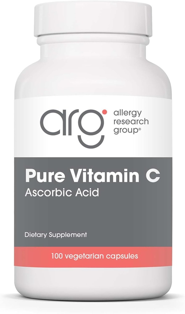 Allergy Research Group Pure Vitamin C tillæg - Ascorbic Acid, 1000mg Organic Vitamin C, høj potens, Unbuffered, Mild Aciditet, Vegetariske Kapsler - 100 Tæl