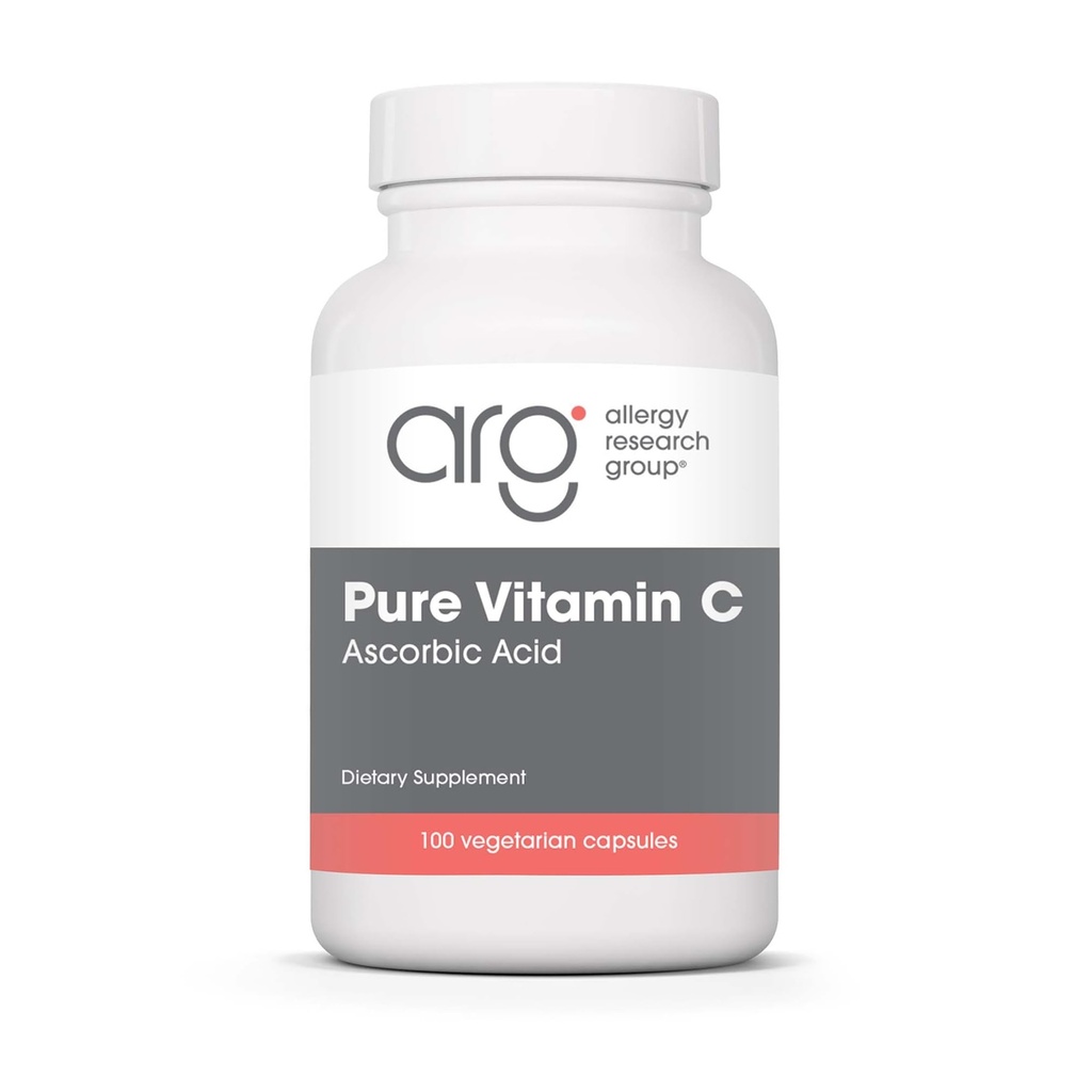 Allergy Research Group Pure Vitamin C tillæg - Ascorbic Acid, 1000mg Organic Vitamin C, høj potens, Unbuffered, Mild Aciditet, Vegetariske Kapsler - 100 Tæl